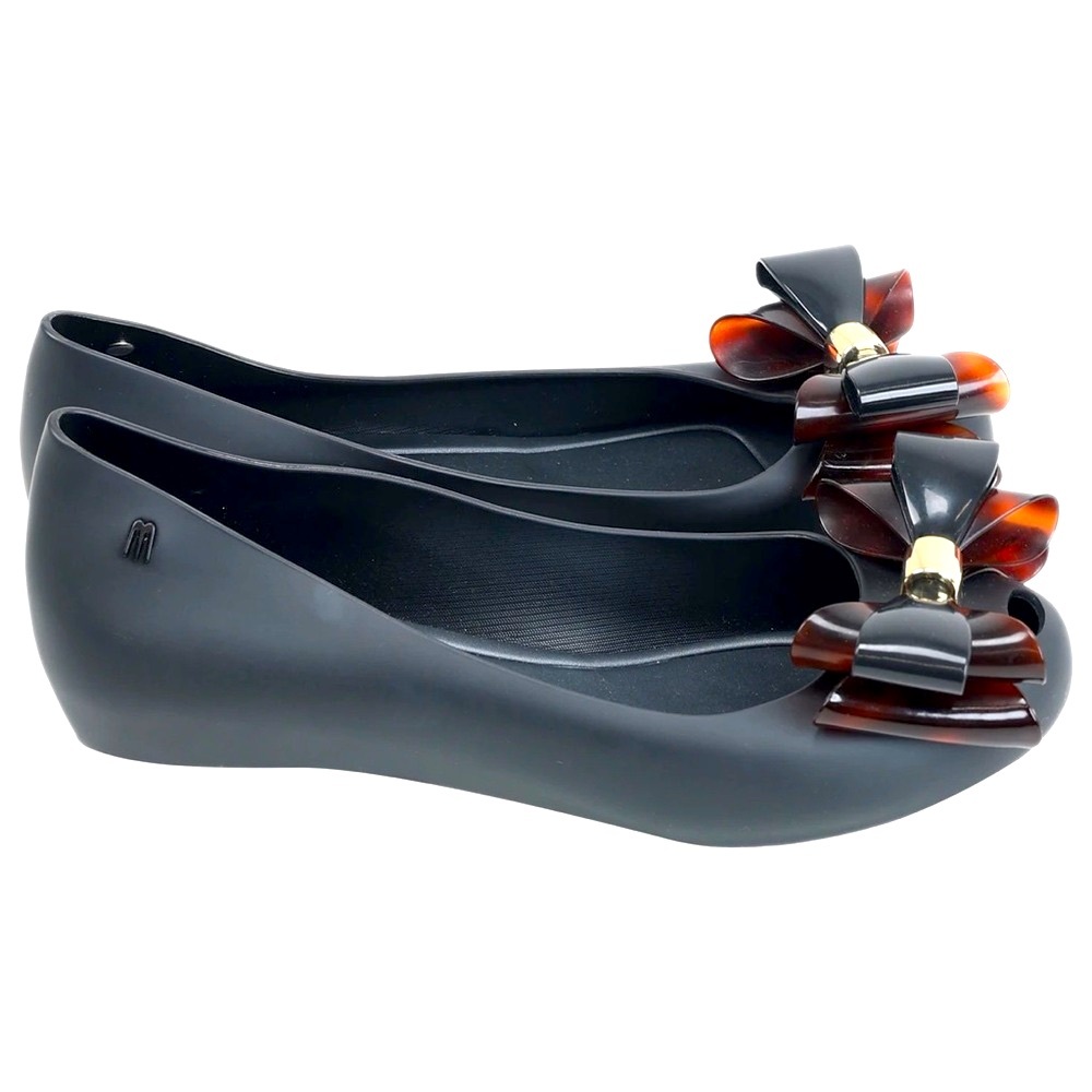 Melissa Women's Ultragirl Twin Bow Ballet Flats - Black and Tortoiseshell Bow